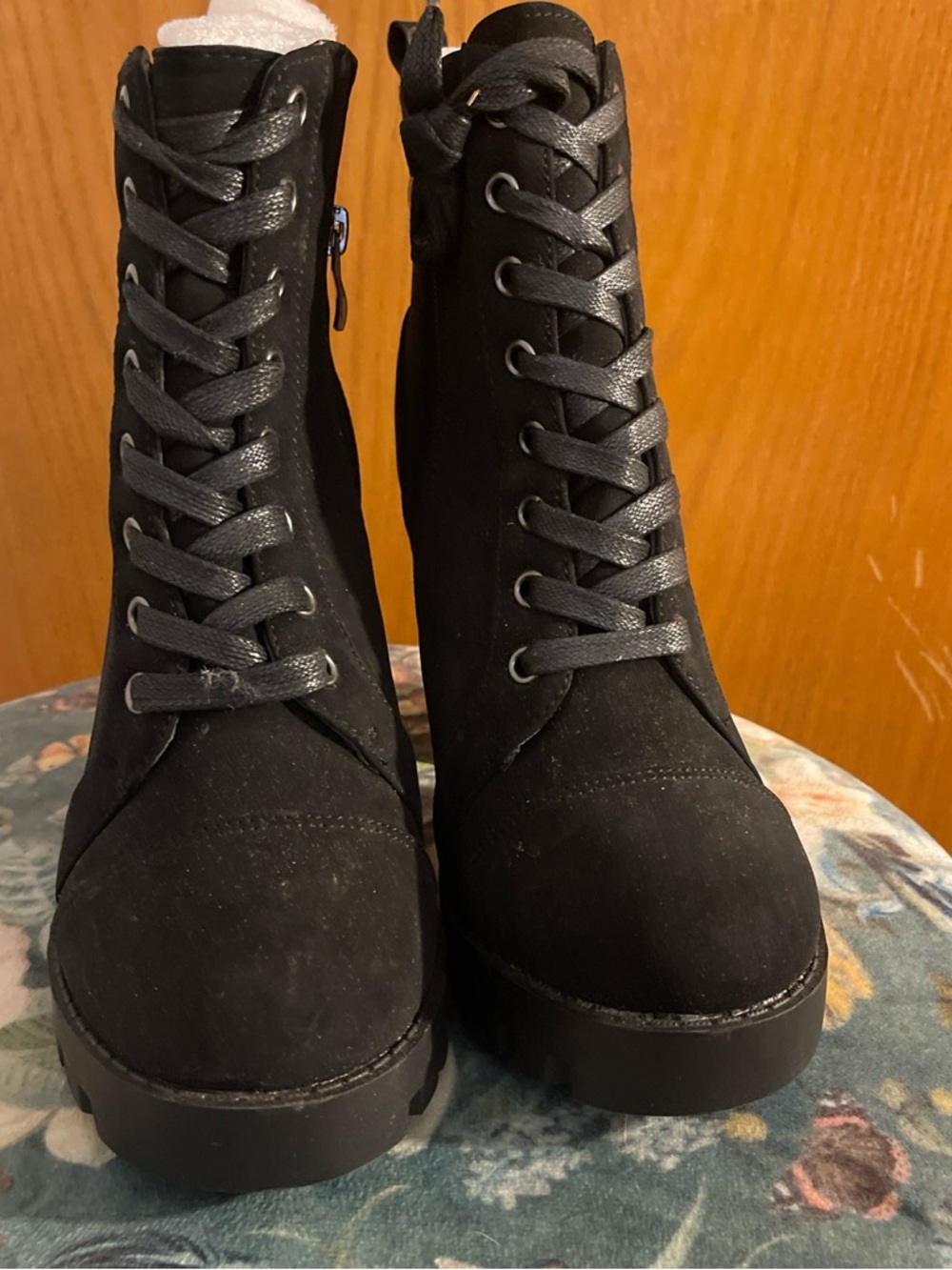 Women's Black Lace-Up Ankle Boots with Chunky Sole
